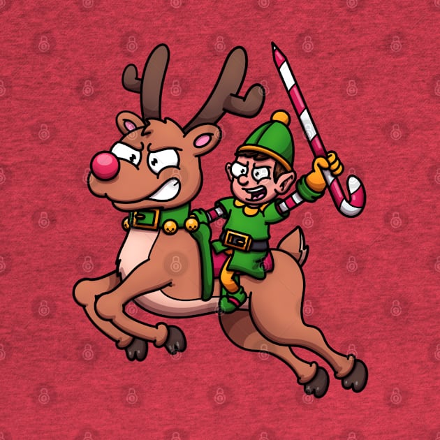 Christmas Elf Riding Flying Reindeer by TheMaskedTooner